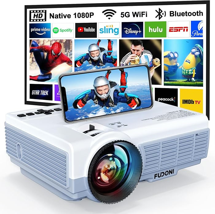 FUDONI Projector with 5G WiFi & Bluetooth, Native 1080P 18000L Portable Movie Projector for Home ... | Amazon (US)