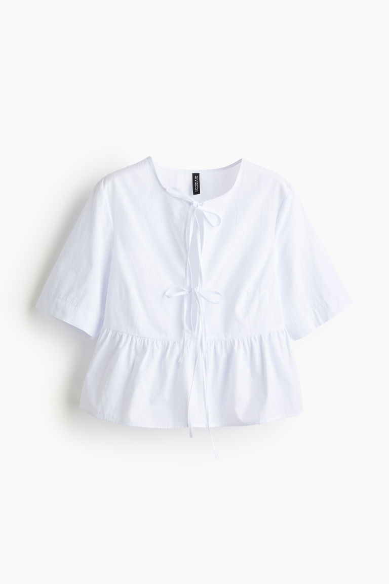H & M - Tie-front Poplin Blouse - White | H&M (US + CA)
