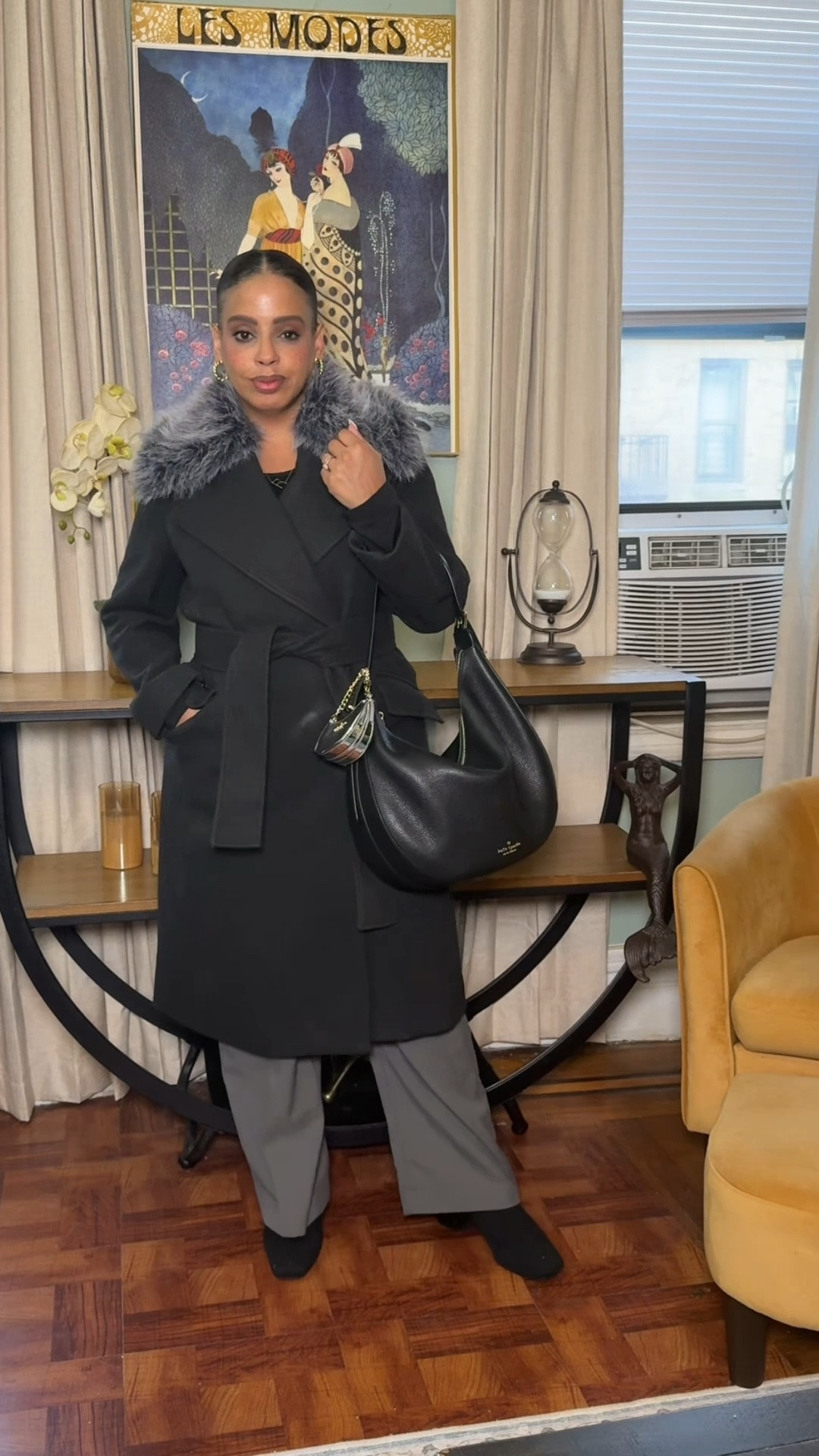 A classic, wearable outfit I reach for on repeat.
Black bodysuit styled with gray wide-leg trousers, a belted wool coat with faux-fur trim, and my everyday VIVAIA boots.
Comfortable, polished, and easy to recreate.

#LTKootd #LTKPetite #LTKWorkwear