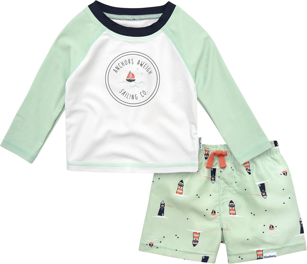 Gerber Baby Boys' Toddler Long Sleeved Rashguard Swim Bathing Suit Set | Amazon (US)