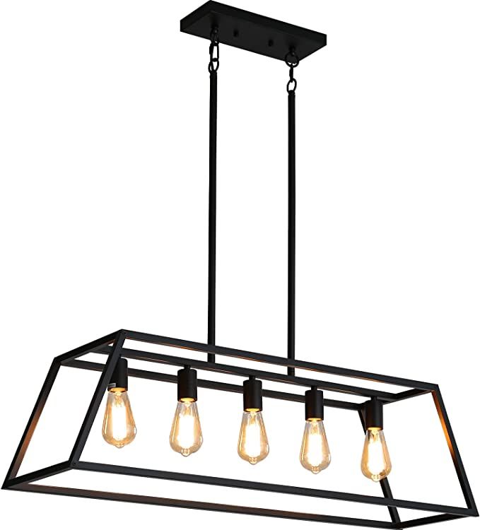 Black Kitchen Island Lighting, 5-Light Farmhouse Chandeliers, Modern Industrial Linear Rectangle ... | Amazon (US)