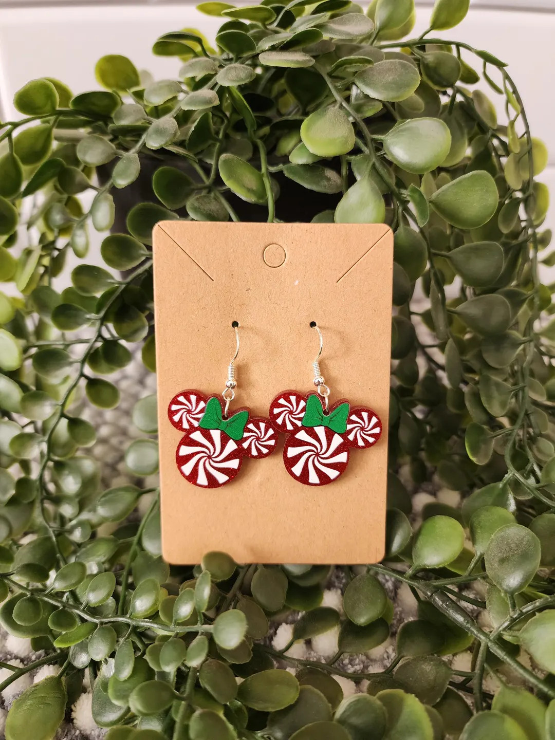 Christmas Mickey Mouse Peppermint Earrings, Disney Candy Cane Inspired Earrings, Holiday Swirl Gl... | Etsy (US)