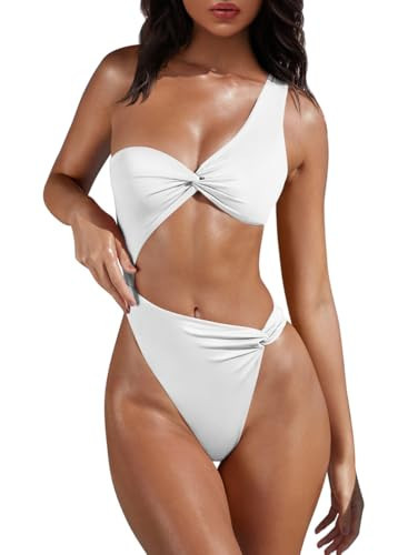 XXTAXN Women's Sexy Thong Cutout Monokinis Tie Beach One Piece Swimsuit Bathing Suit White | Amazon (US)