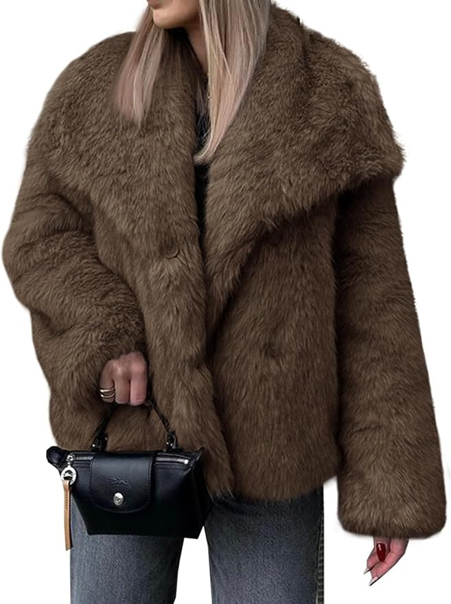 Cicy Bell Womens Faux Fur Coat Winter Shaggy Casual Oversized Lapel Jackets Warm Fuzzy Outerwear | Amazon (US)