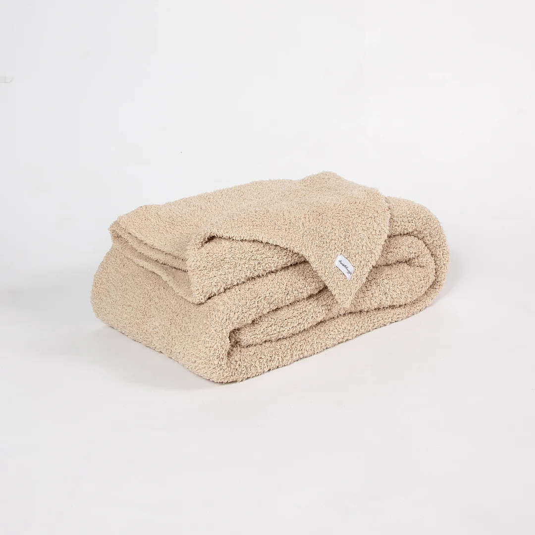 Buffed Beige Solid Double Layered Print Extended Throw | Sunset Snuggles