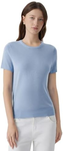SUUKSESS Women Silk Cashmere Blend Crew Neck Short Sleeve Sweaters Casual Blouse | Amazon (US)