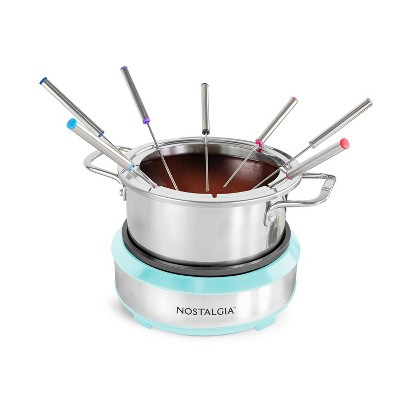 Nostalgia 8-Cup Fondue Dipping Pot with 6 Fondue Forks, Aqua and Stainless Steel | Target