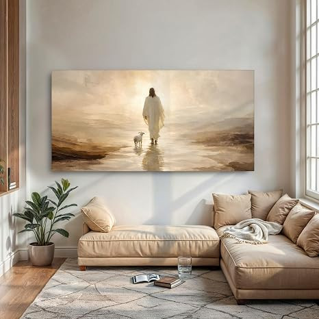 TAILORED CANVASES Jesus Leaves with Sheep Framed Canvas Decor Christian Good Shepherd Artwork Fai... | Amazon (US)