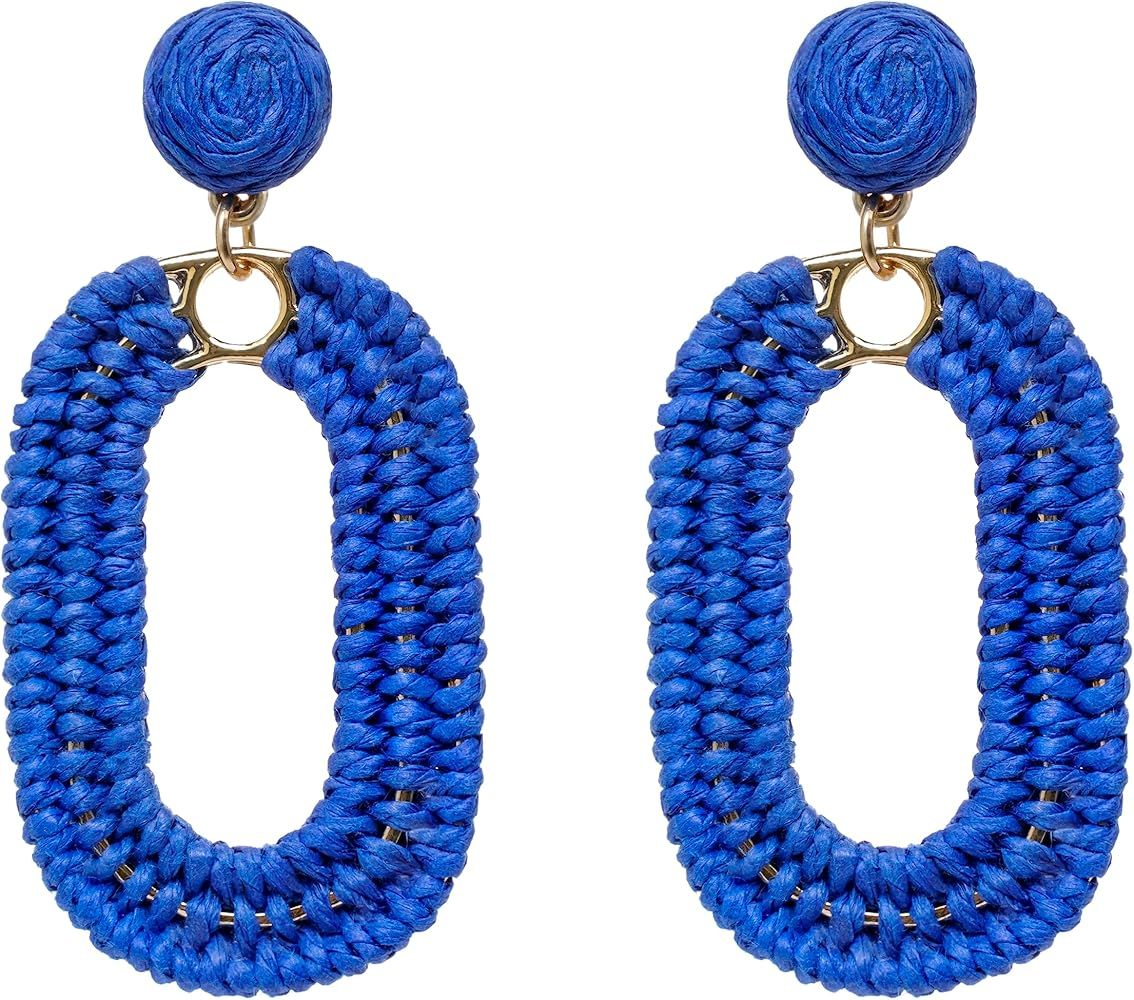 SELFWIMG Raffia Oval Earrings for Women - Boho Woven Rattan Earrings for Summer Beach - Tropical ... | Amazon (US)