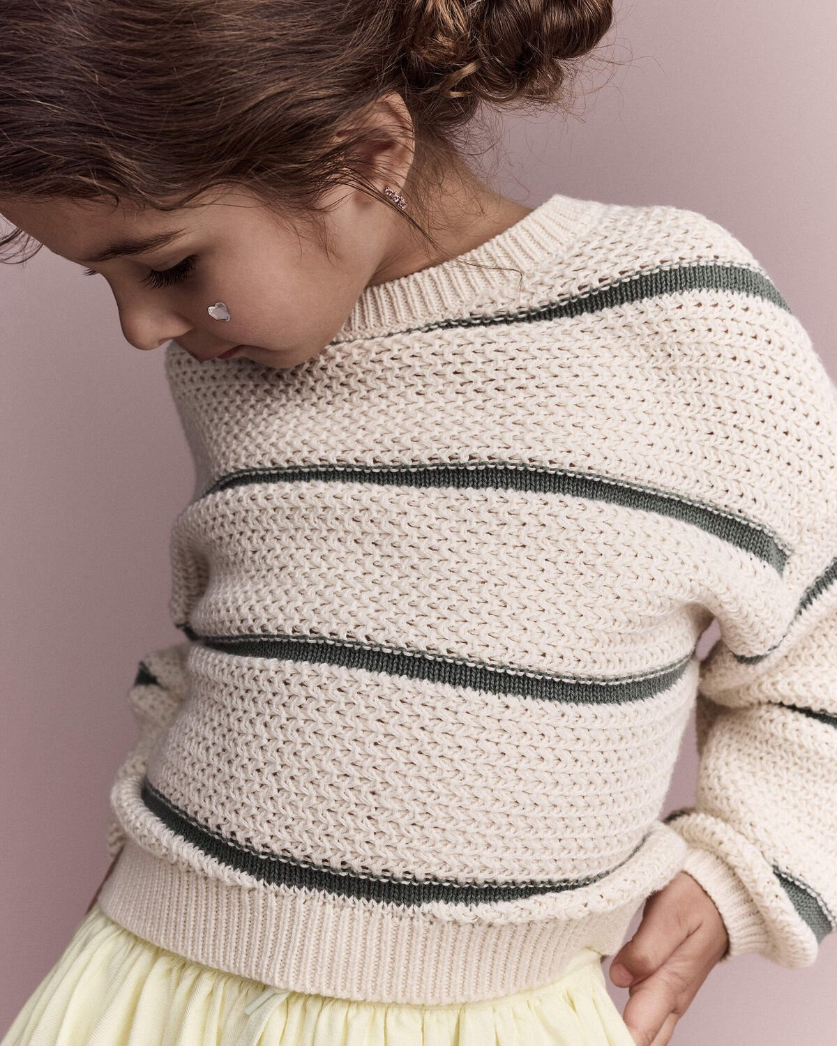 Toddler Girl Striped Balloon-Sleeve Sweater - Cream/Olive - Otter Avenue | Carter's | Carter's Inc