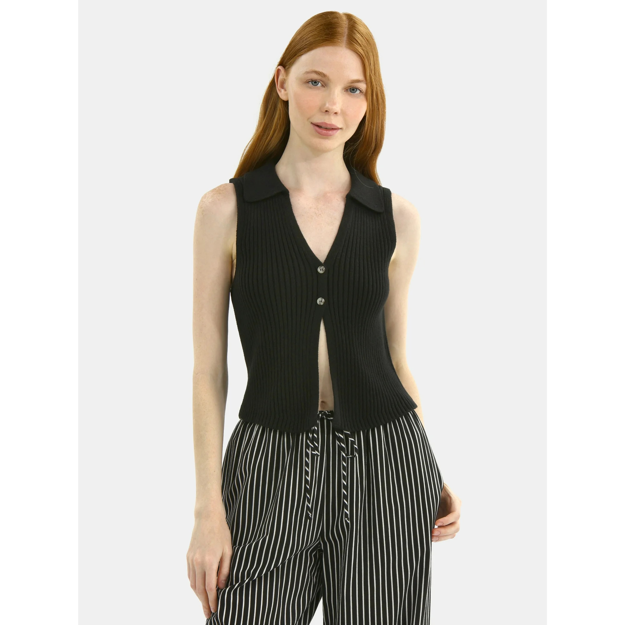 No Boundaries Button-Front Sweater Vest Top, Women's - Walmart.com | Walmart (US)