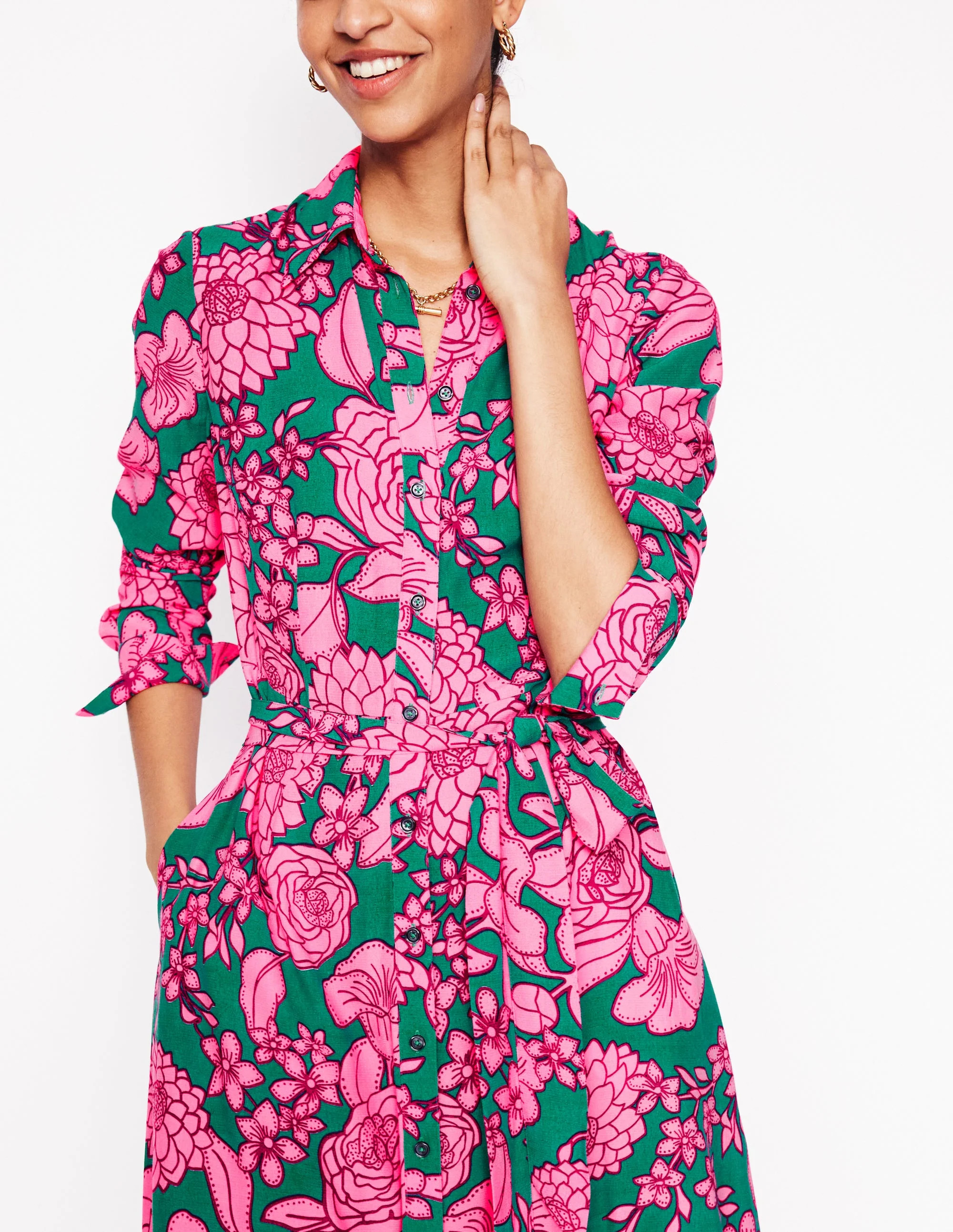 Kate Midi Shirt Dress-Green, Blossom Cascade | Boden (US)
