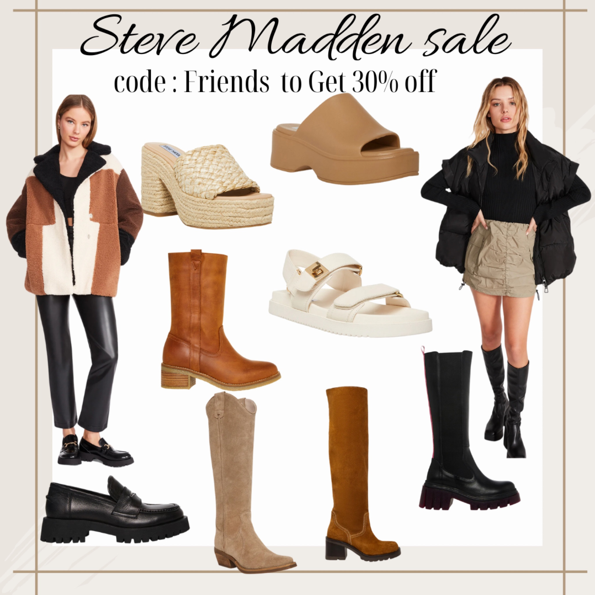 Steve Madden SALE‼️30% 
They have some of the cutest shoes on sale right now. I already bought two pairs of boots. Clothes are on sale for 30% off as well.  Run don’t walk!!
#summershoes #Weddingguessshoes #Springshoes #boots