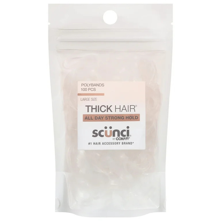 Scunci Thick Hair Polyband Ponytail Hair Ties, Clear, 100 Count | Walmart (US)