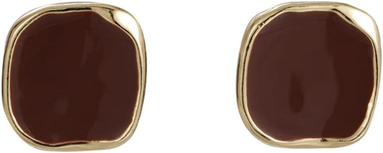 Vintage Brown Enamel Gold Trim Irregular Square Ear Studs for Women Earrings | Amazon (US)