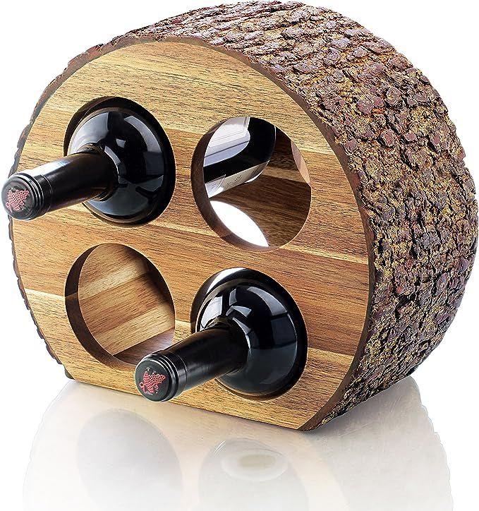 Artaste 48537 Acacia Wood Countertop Wine Rack with Natural Bark, 4-Bottles | Amazon (US)