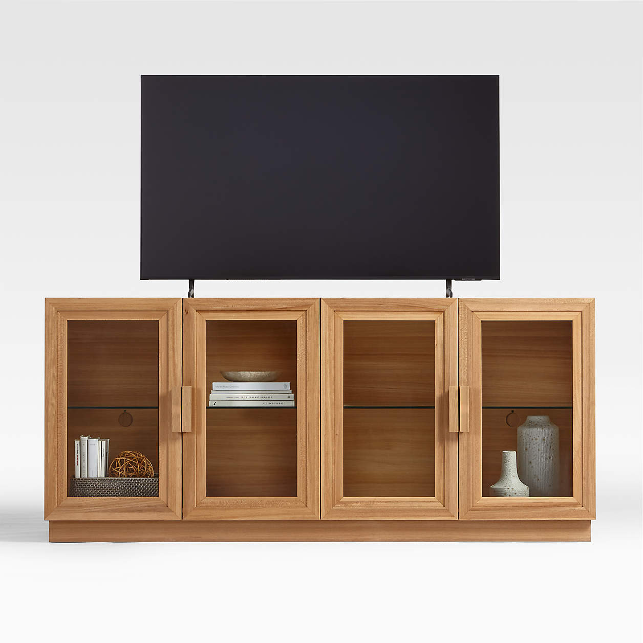 Calypso Ebonized Wood 72" Media Console with Glass Doors | Crate and Barrel | Crate & Barrel