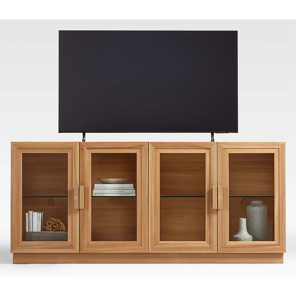 Calypso Ebonized Wood 72" Media Console with Glass Doors | Crate and Barrel | Crate & Barrel