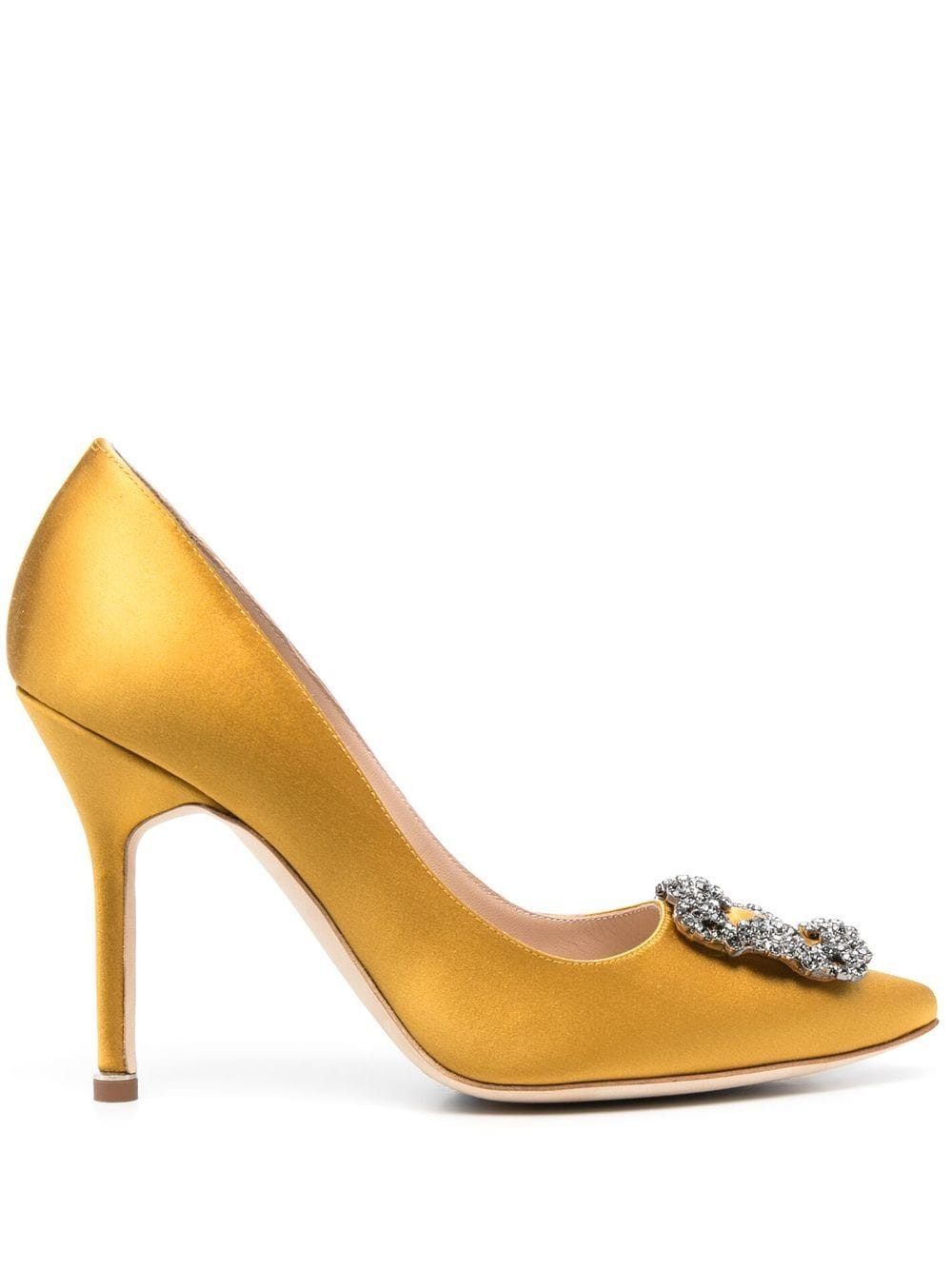 Manolo Blahnik 105mm Hangisi satin pumps - Yellow | Farfetch Global