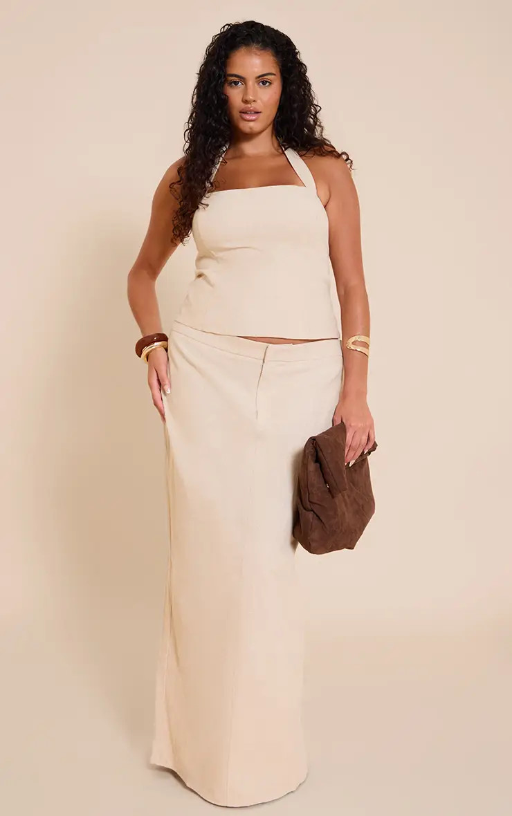 White Premium Linen A Line Maxi Skirt Co-ord | PrettyLittleThing USA | PrettyLittleThing US