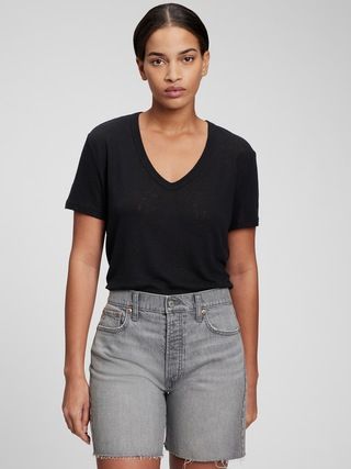 Linen Blend V-Neck T-Shirt | Gap (US)