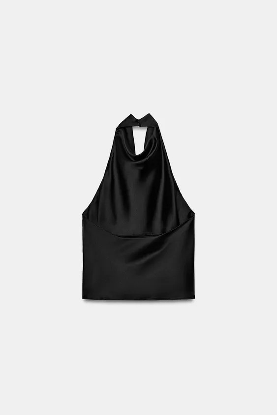 Halter neck top with an open back. Features concealed back button fastening. | Zara US