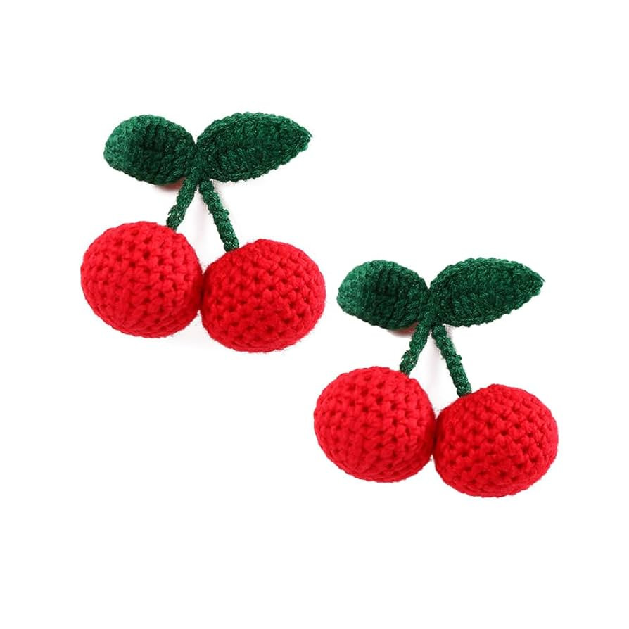 2Pcs Girls Hair Clips, Handmade Crochet Sweet Cherry Shape Hair Barrettes, Manual Knitted Cute Ha... | Amazon (US)