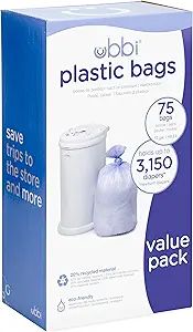 Ubbi Disposable Diaper Pail Plastic Bags, Value Pack, 75 Count, 13-Gallon Bags | Amazon (US)