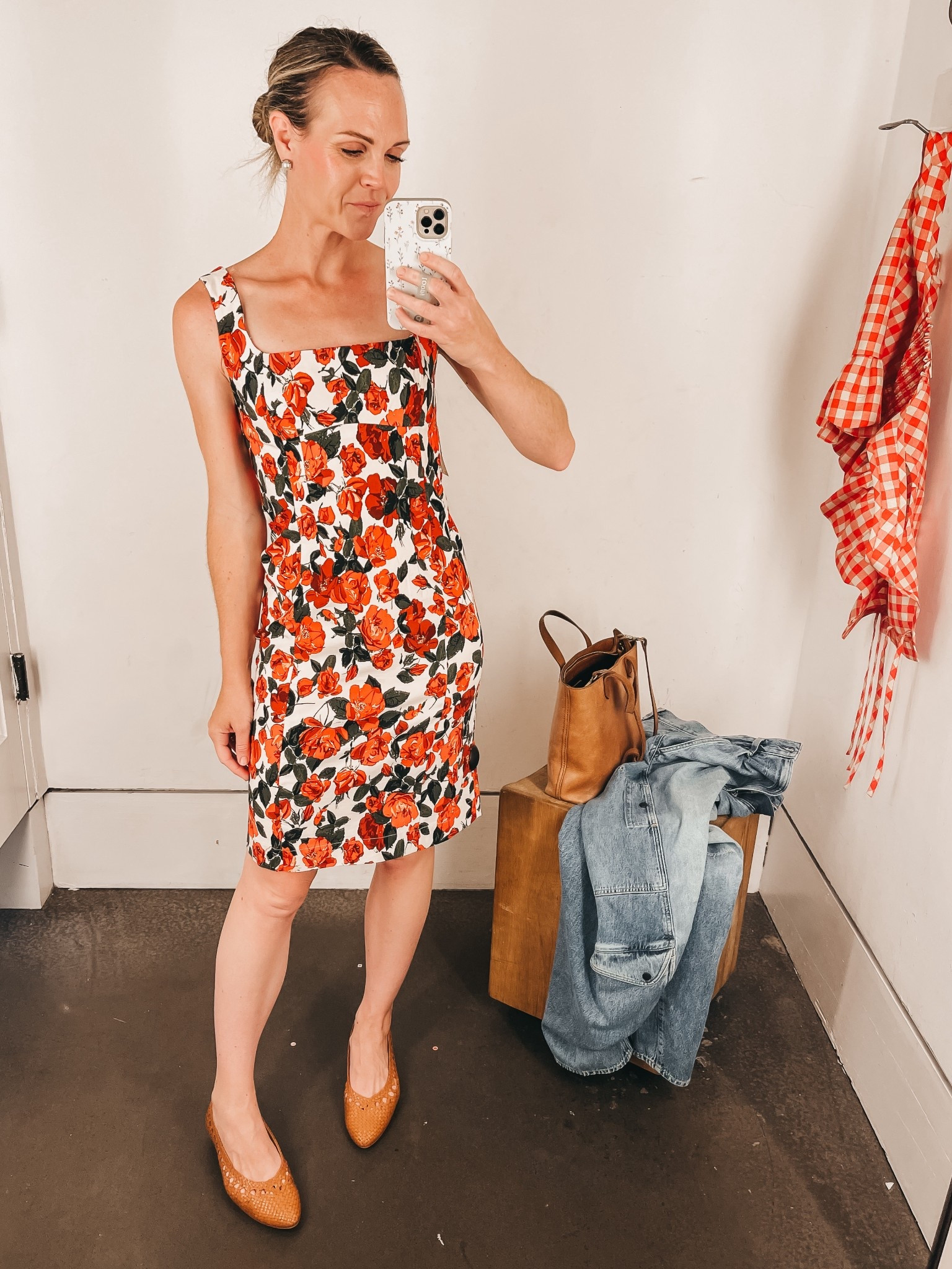 Trying to find a dress for a bridal shower and tried this one on as an option. Wasn’t a fit for me, but it’s a great length for taller gals and has lots of stretch. Love the rose pattern and it’s under $200. Wearing an XS. 

#LTKSeasonal #LTKOver40