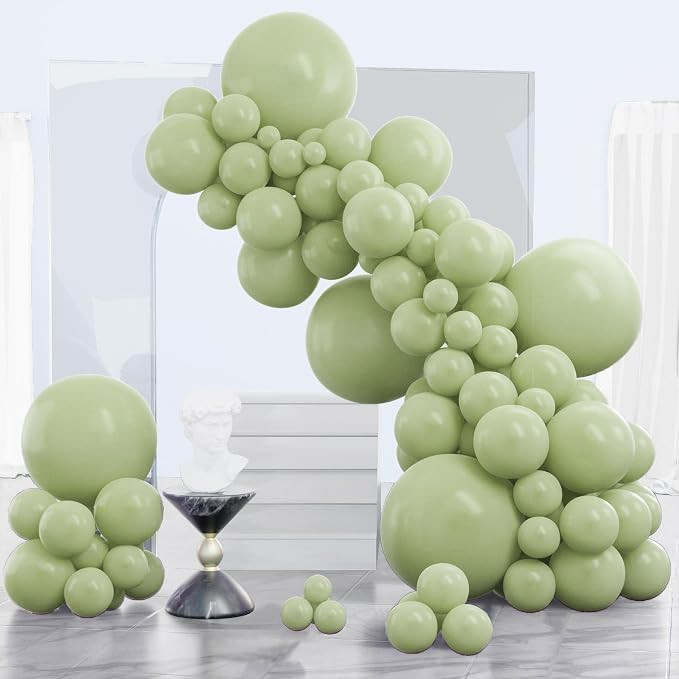 PartyWoo Sage Green Balloons 140 pcs Sage Balloons Dusty Green Balloons Different Sizes Pack of 1... | Amazon (US)