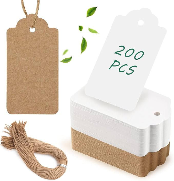 SallyFashion 200pcs Gift Tags with String Attached, 2x4 inch Kraft Paper Hang Tags for Clothes DI... | Amazon (US)