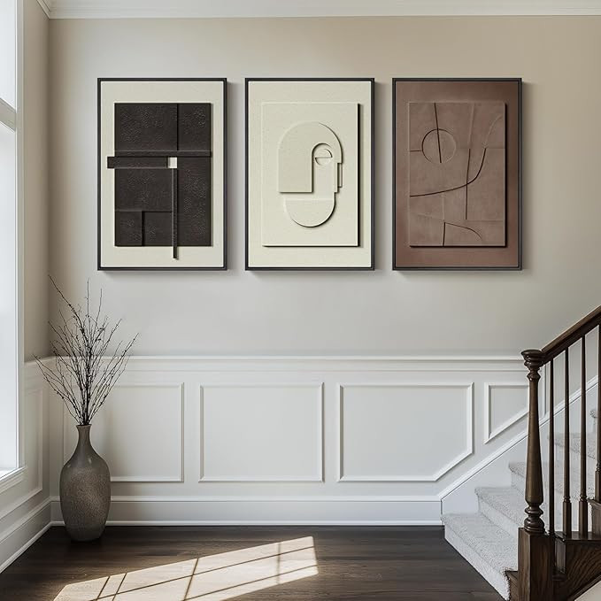 Large 3D Textured Framed Abstract Wall Art for Living Room, 3 Piece Modern Paintings Artwork for ... | Amazon (US)