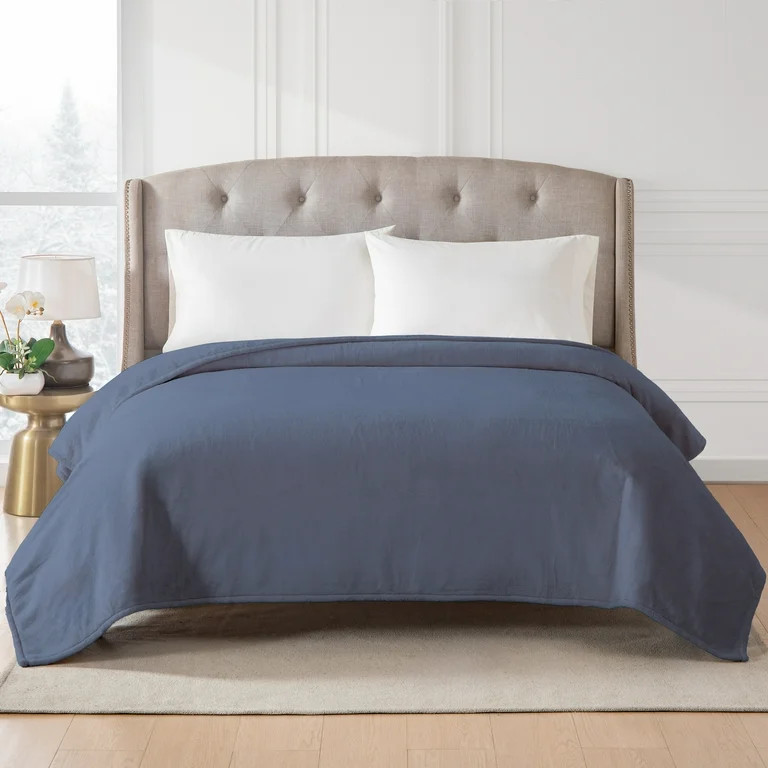 Hotel Style ™ Solid Oversized Soft Bed Blanket, Washed Indigo | Walmart (US)