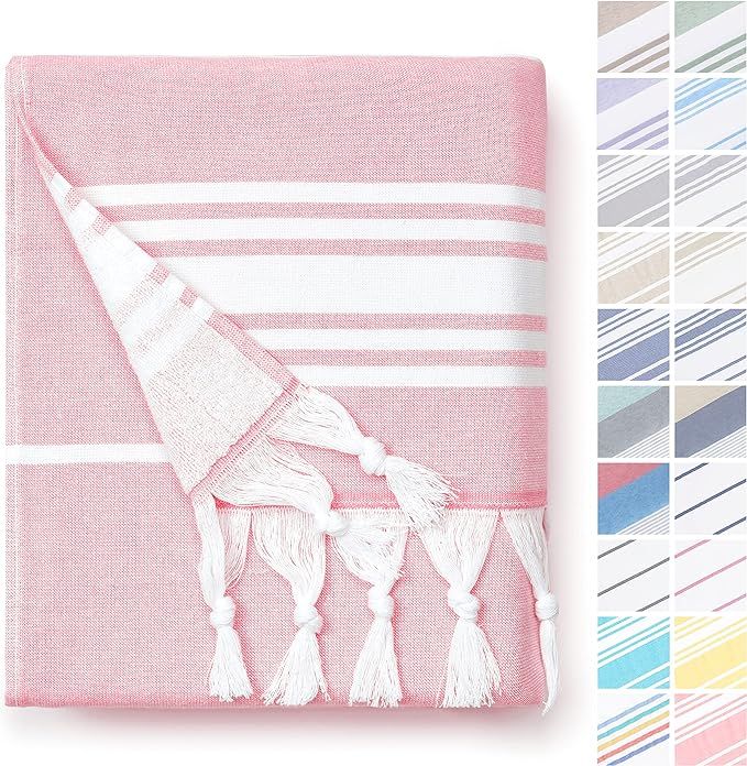 Pink Turkish Towel - Oversized Thick Cotton Fouta - Peshtemal - Lightweight, Portable, Super Abso... | Amazon (US)