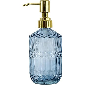 18oz Blue Glass Soap Dispenser, Refillable Kitchen, Bathroom Thick Glass Soap Dispenser with Gold... | Amazon (US)