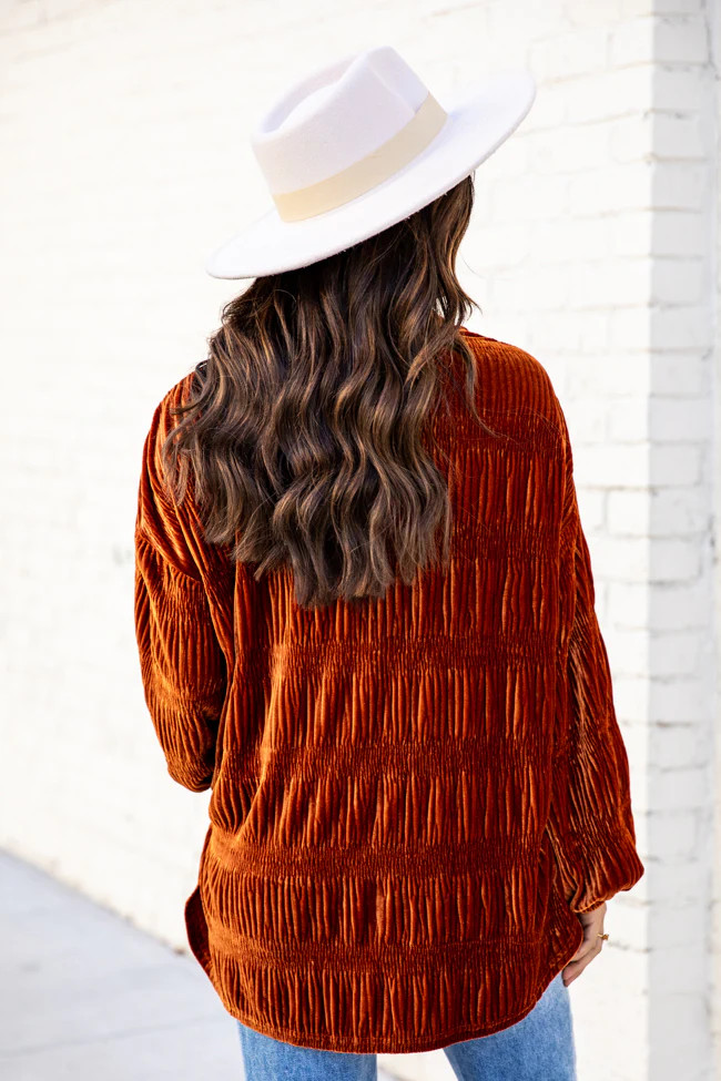 My Favorite Song Copper Velvet Button Front Shirt | Pink Lily