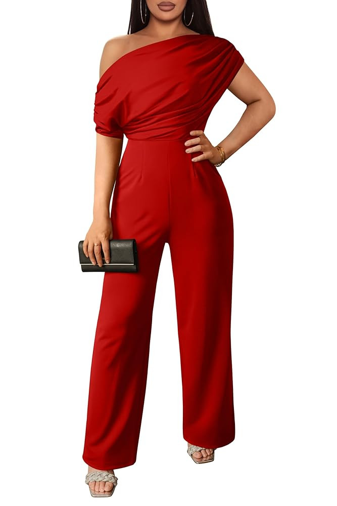 YMDUCH Women's Casual Sleeveless Off Shoulder Wide Leg Long Pant Jumpsuits | Amazon (US)