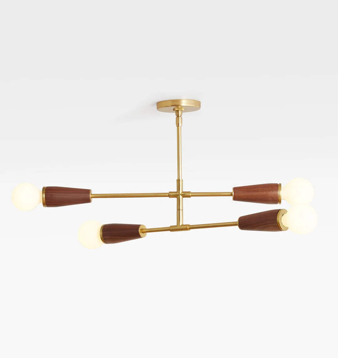 Modern Brass 4 bulbs Arms Brass Sputnik Altona Chandelier Walnut Wood shades | Etsy (US)