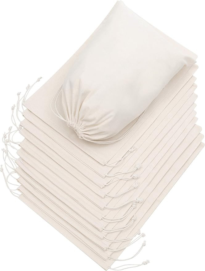 DR 100 Percent Cotton Muslin Drawstring Bags for Clothes Storage Pantry - Natural Unbleached (10 ... | Amazon (US)