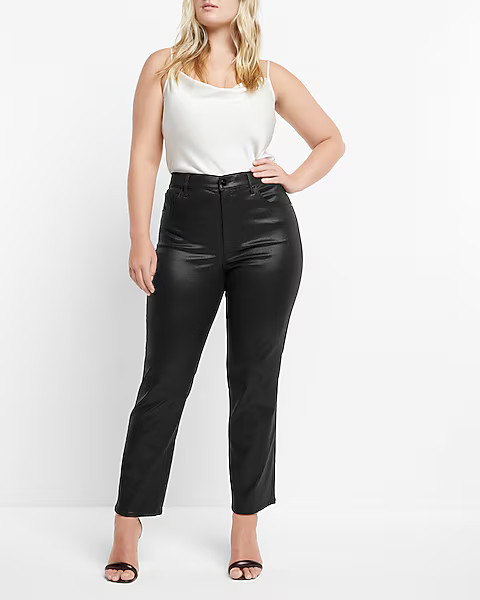 High Waisted Black Coated Straight Ankle Jeans | Express