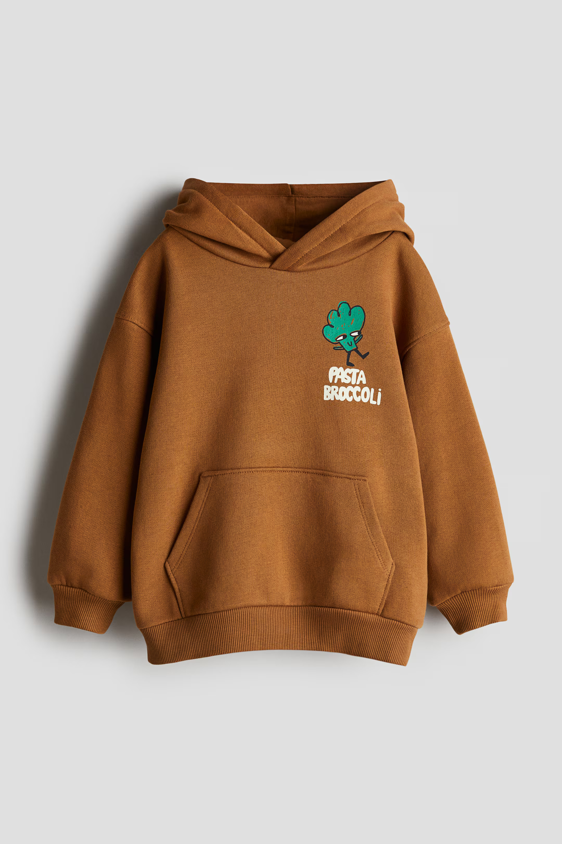 Print-detail hoodie - Round neck - Long sleeve - Brown/Pasta Broccoli - Kids | H&M GB | H&M (UK, MY, IN, SG, PH, TW, HK)