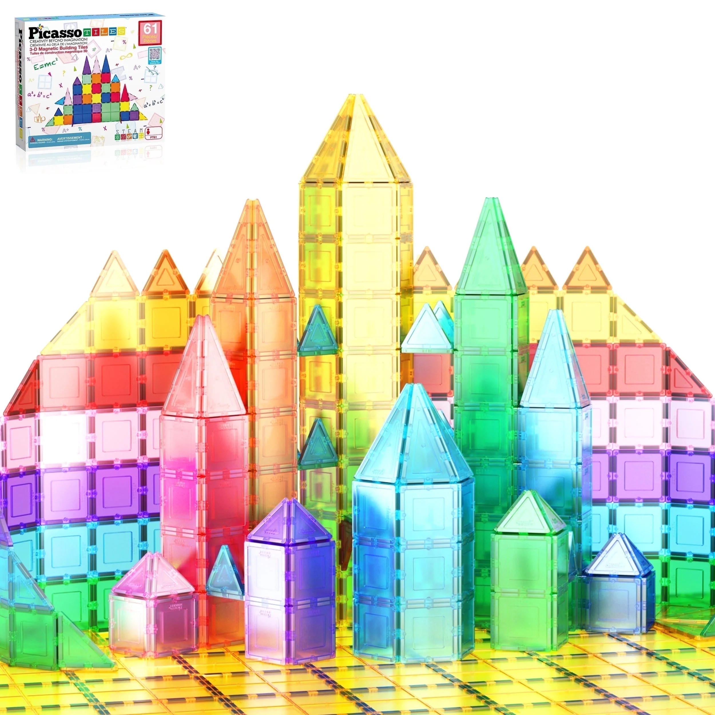 PicassoTiles 61PCS Magnetic Tiles – STEM Educational Construction Building Blocks, Creative Pla... | Walmart (US)