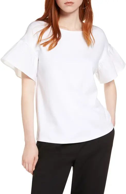 Halogen® Flutter Sleeve Cotton Knit Top (Regular & Petite) | Nordstrom