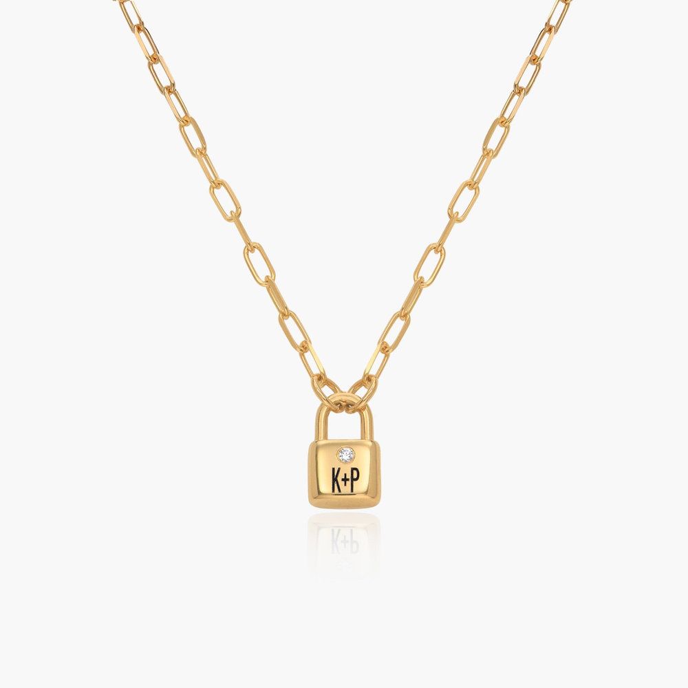 Initial Lock Necklace with Diamonds - Gold Vermeil | Oak & Luna (US)