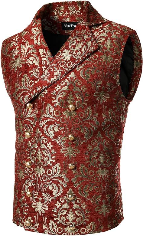 VATPAVE Mens Victorian Double Breasted Vest Gothic Steampunk Waistcoat | Amazon (US)
