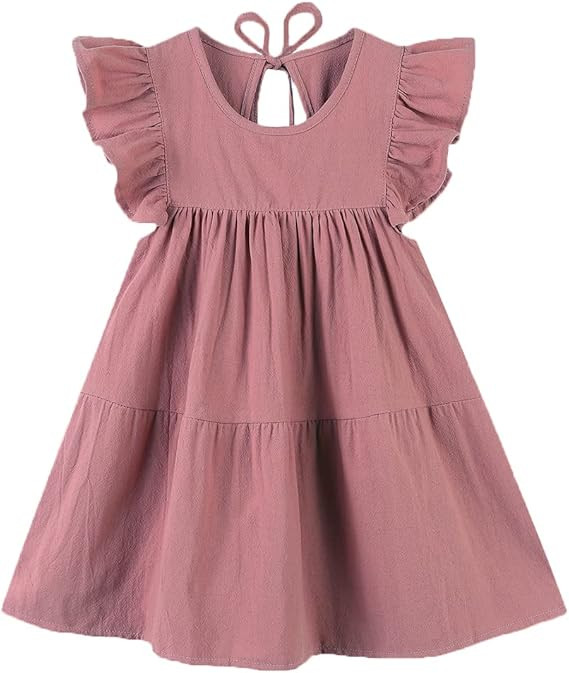 Toddler Dress Baby Girls Cotton Linen Ruffle Sleeve Tiered Swing Casual Summer Boho Dresses | Amazon (US)