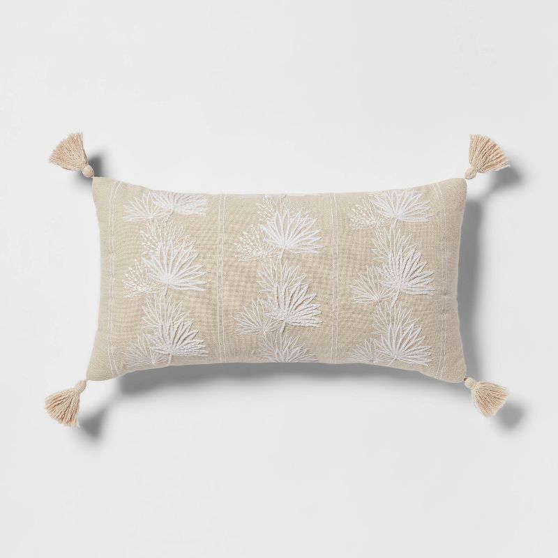 Oversized Embroidered Palm Lumbar Throw Pillow Khaki/Ivory - Threshold&#8482; | Target