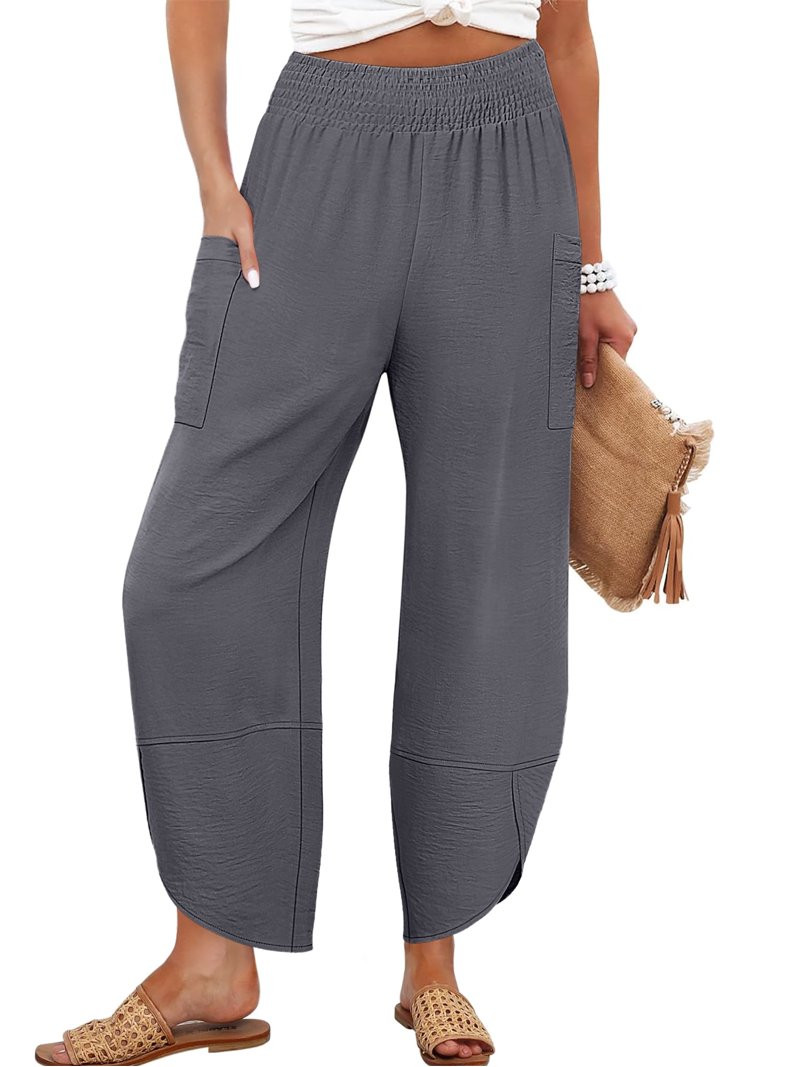 ANRABESS Wide Leg Capri Pants for Women Smocked High Waist Cropped Lounge Pants with Deep Pockets... | Walmart (US)