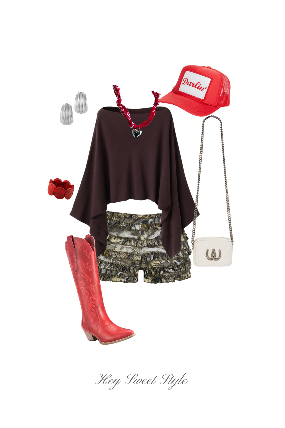 Camo ruffle shorts + red boots 🌾❤️ #countryconcert 

 