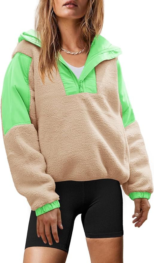 Yanekop Womens Fuzzy Fleece Hoodie Sherpa Sweatshirt Fluffy 1/4 Zip Up Pullover Outerwear with Po... | Amazon (US)